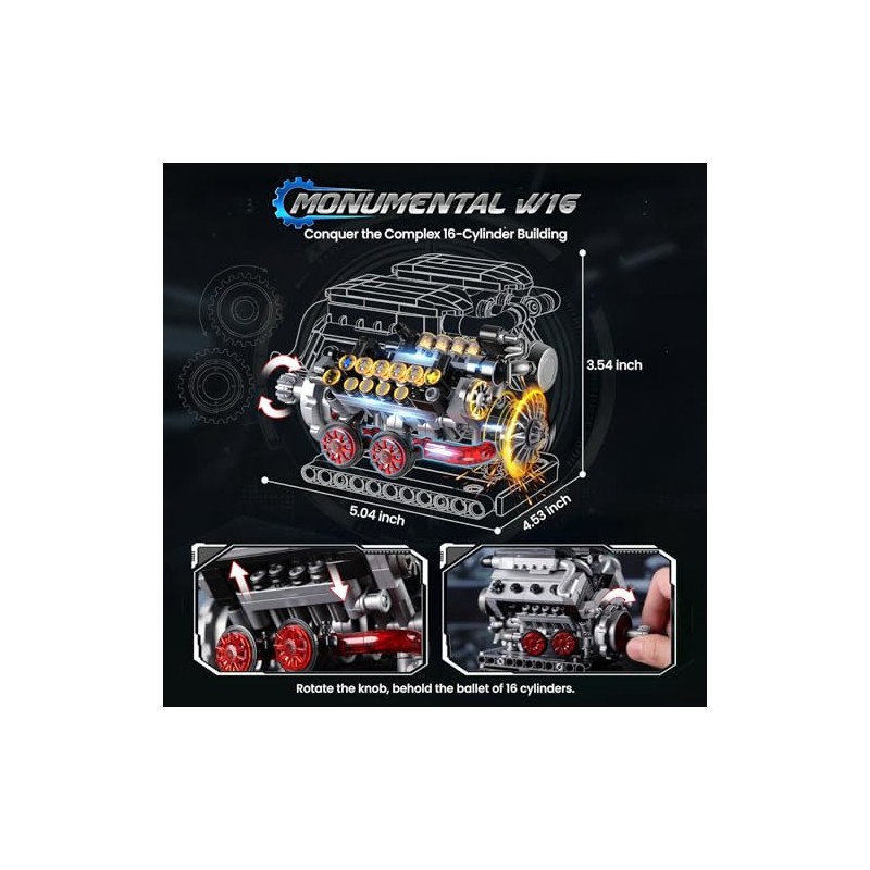 JMBricklayer 3-in-1 Mini Engine Model Car Kits that Runs, V8