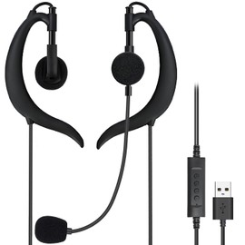 Xintronics USB Headphones Over Ear Earbuds with Microphone, Wired Ear Buds with Wrap-Around Ear Hooks Compatible with PC Laptop Mac Zoom Teams Office