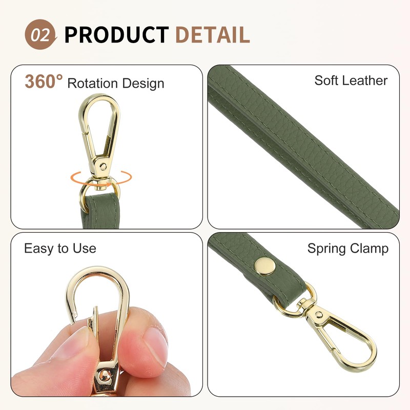 SUIKIHUM Leather Wristlet Strap, 20cm/7.87" Long KeyChain Hand Strap, Army