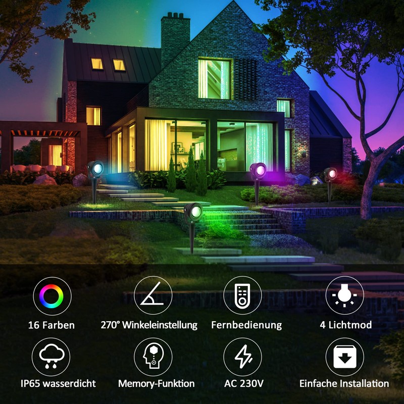 Kefflum 10 W RGB LED Garden Light Spotlight, 230 V