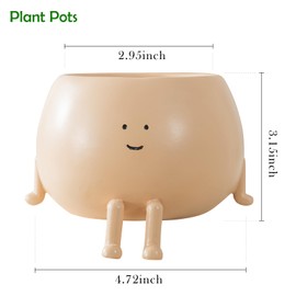 COTYNI - Macetas para sentar, macetas suculentas, macetas de cabeza de 4.7 pulgadas para plantas de interior, lindas macetas de resina con orificio de drenaje, maceta única de cactus, macetas pequeñas