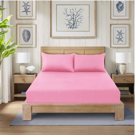 CHARKHAH Polycotton Fitted Sheet for Single Double King Super King Bed 200 Thread Count Anti Wrinkle Plain Bedding 25 cm Extra Deep Fitted Sheets Cover with Elastic Edges (Baby-Pink, Single)