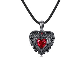 URONE Black Heart Choker Necklace 925 Sterling Silver Black Choker Necklace for Women Leather Choker Gothic Jewellery Gifts, Sterling Silver, No Gemstone