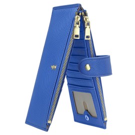 SUIKIHUM Credit Card Slim Wallet for Women and Men, PU Leather Minimalist Card Holder - 16 Slots & 2 ID Window & 2 Zipper Pocket, Dark Blue