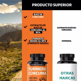 Turmeric Cúrcuma con Extracto de Raíz Estandarizada 95% + Pimienta Negra – 60 Cápsulas, Suplemento con 95% de Curcuminoides.