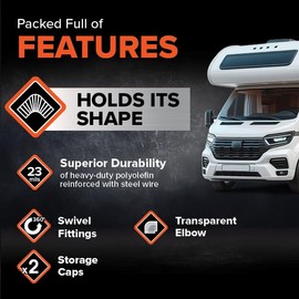 Camco Camco RhinoFLEX 15-Ft Camper/RV Sewer Hose Kit - Features Clear Elbow Fitting w/Removable 4-in-1 Adapter - Connects to 3 Slip or 3/3.5/4 NPT Threaded Sewer Connection (39761)