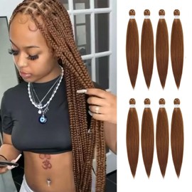 DIFUNEE Pre-stretched Braiding Hair - 24 Inch 8 Packs Brown Long Braiding Hair For Twist or Box Braids, Yaki Texture Hot Water Setting Synthetic Braiding Hair Extensions (24 Inch, #30-8P)