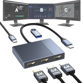 USB C to 3 HDMI Adapter with PD 100W/USB3.0, 4K@60Hz 3 Way HDMI Splitter Extended Display for 3 Monitors, Triple Monitor Docking Station for Dell/HP/Mac Laptop, SST/MST USBC Hub for Multiple Monitors