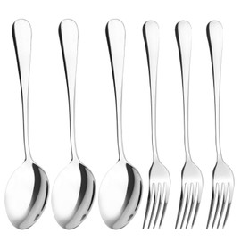 Qinglele Table Spoon, Table Fork, Cutlery Set, 3 Spoons and 3 Forks, 304 Stainless Steel, 8 Inch, 6 Pieces