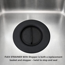 Flex Strainer® Sink Drain Strainer with Optional Stopper – No Center Stem, Fits Standard 3½” Sink Drains & Disposals – Easy Clean, Dishwasher Safe – Made in USA (Black, 1PK)