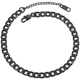 Black Cuban Link Anklets for Women Men 6mm Summer Beach Foot Chain Anklet Wide Leg Anklet Ankle Bracelets