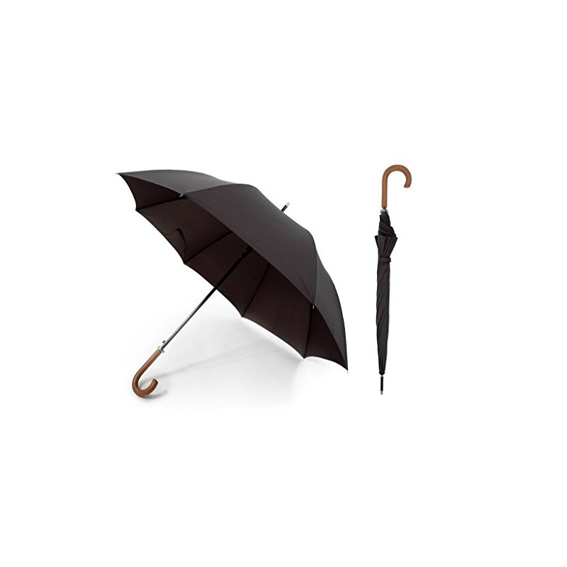 Drizzles Mens Long Auto Umbrella with a Wooden Crook Handle