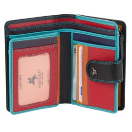 Visconti Leather Twofold Ladies Rainbow Multi Coloured Purse (RB51), Rfid Black