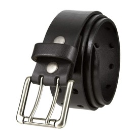 Double Prong Twin Roller Buckle Full Grain Genuine Leather Punk Biker Casual Jean Belt 1-1/2" Wide (ANR-Black, 42)