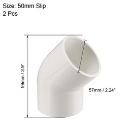 sourcing map 50mm Slip 45 Degree PVC Pipe Fitting Elbow Coupling Connector 2 Pcs