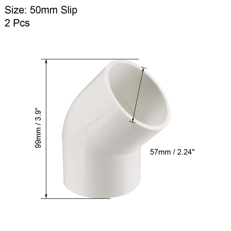 sourcing map 50mm Slip 45 Degree PVC Pipe Fitting Elbow