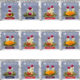 Teabloom Berry Tés florecientes – 12 variados, deliciosos tés florecientes de bayas – Ingredientes frescos, seleccionados a mano – Té verde premium + arándano, arándano, bayas de acai y fresa