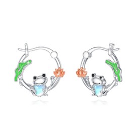 YueYuan Frog Earrings 925 Sterling Silver Frog Moonstone Earrings Animal Jewellery Frog Earrings for Women, Sterling Silver, No Gemstone