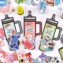 Stickers Valentines Cards for Kids Classroom - 48 Sets Valentine's Day Cards for School Exchange - Cute Valentine Gifts for Boys Girls Classmates Class