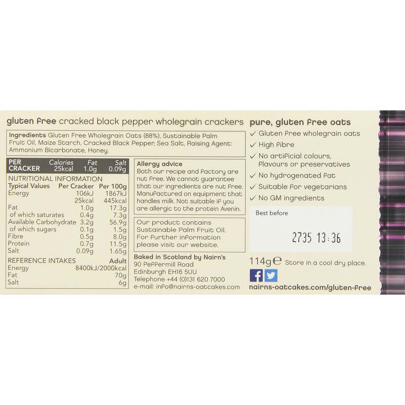 Nairns Cracked Black Pepper Gluten Free Cracker 114 g (Pack