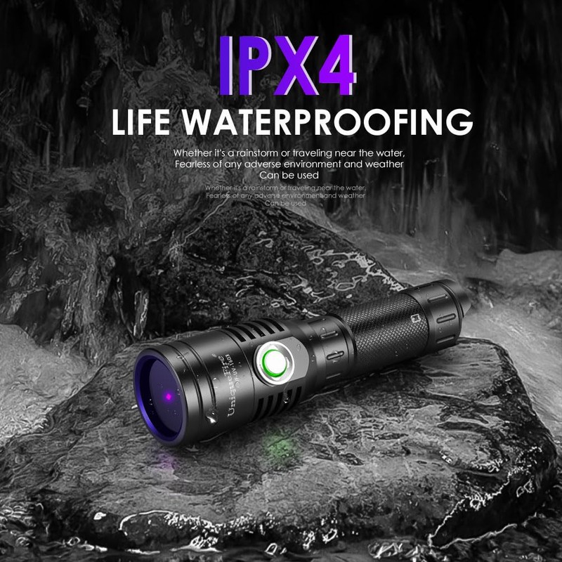 UniqueFire 1602-365nm UV Black Light Flashlight, High Power USB-C Rechargeable
