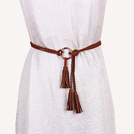 LEX STANDARD BL003 Women's Belt, Thin Waist, Suede, Casual, Braided Leather Cord