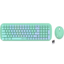 Wireless Keyboards and Mouse Combos, UBOTIE Colorful Gradient Rainbow Colored Retro Typewriter Flexible Keyboard, 2.4GHz Connection and Optical Mouse (New Green Colorful)