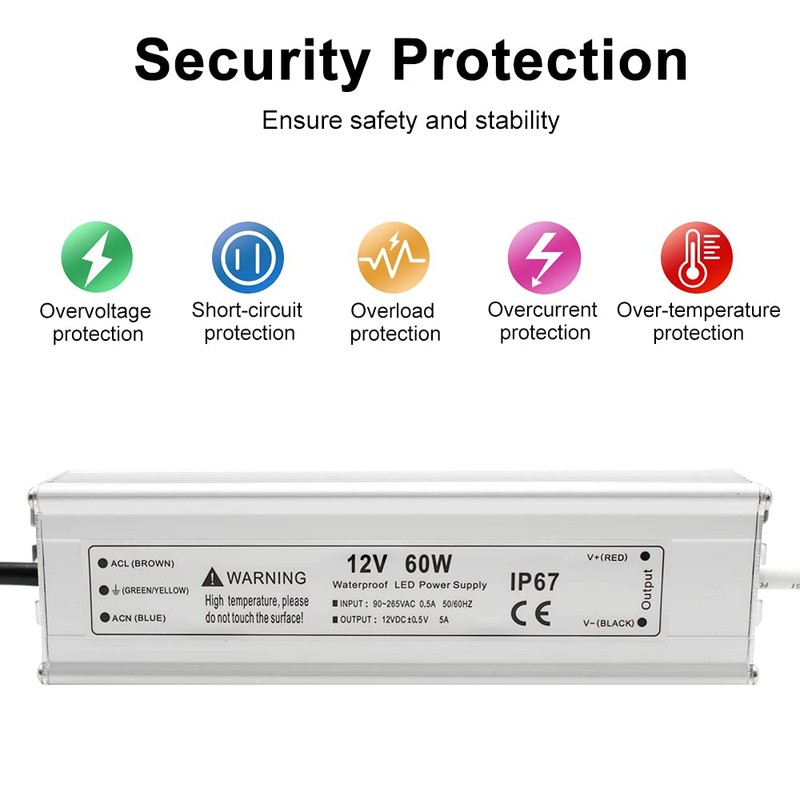 Bingotec 60W 12 Volt LED Power Supply, Waterproof IP67 LED