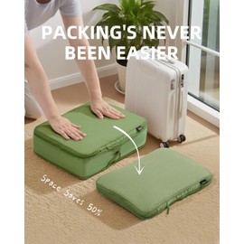 6 Set Compression Packing Cubes for Travel, Large Medium Small Luggage Organizers (Forest Green)