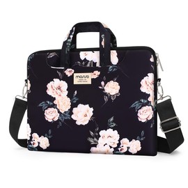 MOSISO Bolsa de Hombro para Portátil Compatible con MacBook Air 13 M2 A2681 M1 A2337 A2179 A1932/Pro 13 M2 M1 A2338 A2251 A2289 A2159 A1989 A1706 A1708,Camellia Funda de Transporte con Cinturón, Negro