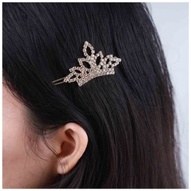 Allereyae Crystal Tiaras Hair Clip Barrette Rhinestone Crown Hairpins Barrette Gold CZ Head Clip Headwear Crystal Wedding Hair Accessories for Women (Gold)