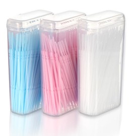 Ptwola 500 palillos de dientes de plástico de doble cabeza, desechables, multicolor, portátiles, cepillos interdentales, limpiadores de aparatos