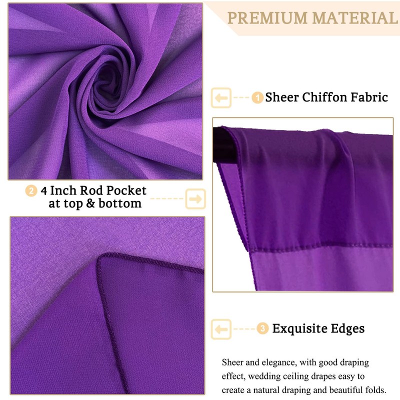 MODFUNS Royal Purple Ceiling Drapes Sheer Chiffon Draping Fabric 5x30ft