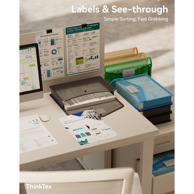 ThinkTex Plastic Expanding File Folder, Transparent envelopes with Snap Closure,No