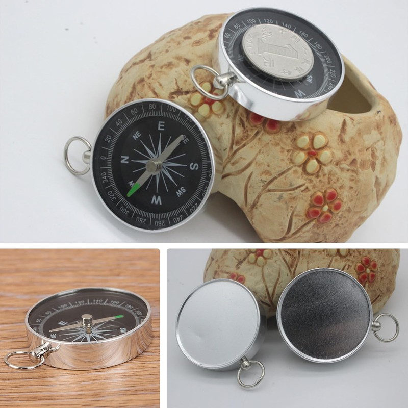 2-Piece Portable Compass with 2-Bar Key Ring, Pocket Navigation Tool,