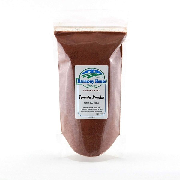 Premium Dehydrated Tomato Powder, 6 oz Size Pouch - From Harvest Red Tomatoes by Harmony House Foods