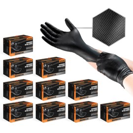 UYKKE 10mil Nitrile Gloves Thick,Industrial Disposable Gloves with Diamond Textured,Heavy Duty Mechanic Gloves,Latex Free (1000, Large)