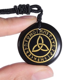 KYEYGWO Engraved Obsidian Chains with Adjustable Rope, Round Stone Pendant, Healing Stone, Talisman Necklaces, Amulet, Blessing, Jewellery for Men and Women, Obsidian Obsidian Nylon rope, Obsidian