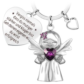 YnewL Smoothness Guardian Angel Lucky Charm Keyring with Gemstones and Lilac Flowers, purple