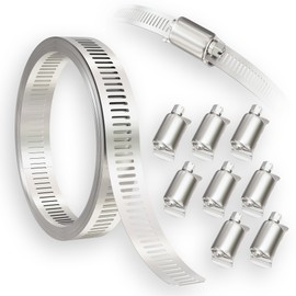 12FT 304 Stainless Steel Hose Clamp Kit – Cut-to-Fit Metal Strap with 8 Stronger Fasteners, Heavy-Duty Adjustable Worm Gear Clamps for Pipes, Automotive, Mechanical & DIY Projects