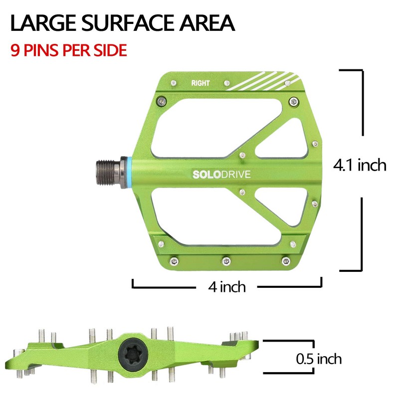 SOLODRIVE Mountain Bike Flat Pedals, Low-Profile Aluminium Alloy Bicycle Pedals,