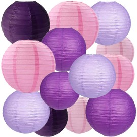 We Moment Zone Pack of 15 Paper Lanterns Pink Purple, Light Pink Purple Round Paper Lantern Paper Lantern for Lampshade Decoration, Birthday Party, Wedding Decorations, Garden Party Decoration
