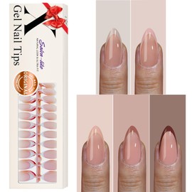Gel X French Tip Nails Medium Almond French Tip Press on Nails SXVME White French Nail Tips 150Pcs Pre-applied Tip Primer Natural Skin Tones Fake Nails Extensions Gel X Nail Kit for Women Girls DIY