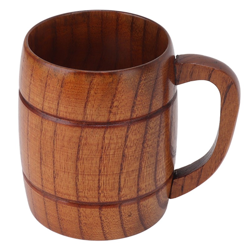 Wooden Beer Mug with Handle 300ml Prevent Scald Carved Drinkware