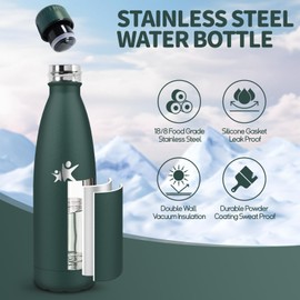 Motswedi Stainless Steel Water Bottle, 500 ml 18/8 Stainless Steel, Children's Drinking Bottle, BPA-Free, Double Walled, Thermos Flask, Water Bottle for Outdoor, Yoga, Children, School, Fitness, Army