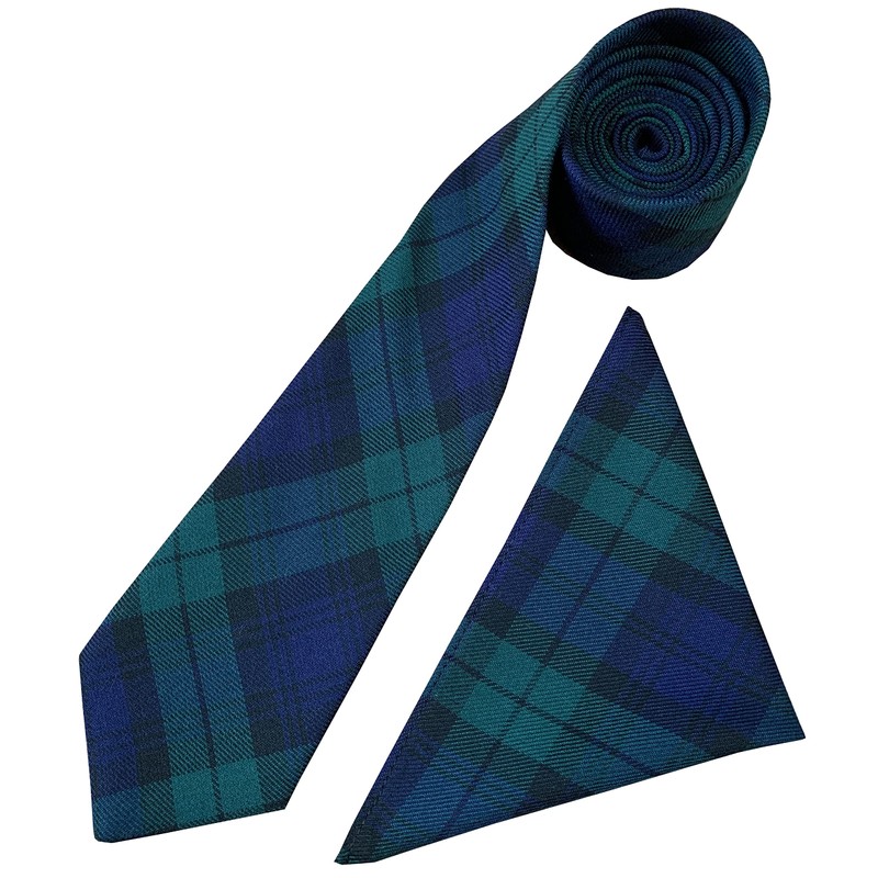 Men's Black Watch Tartan Neck Tie & Hanky Set