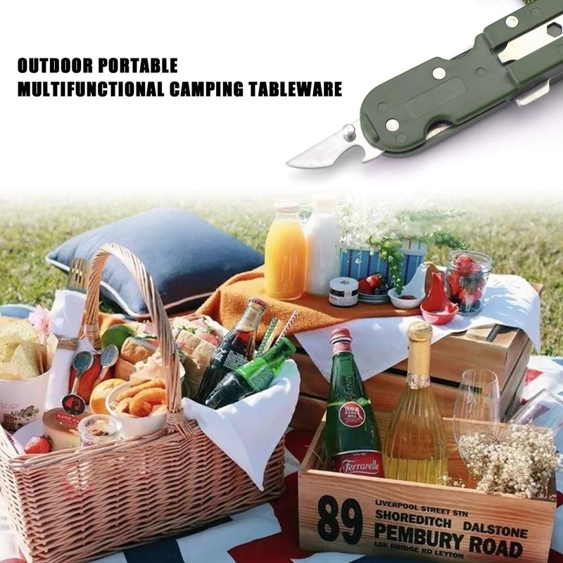 8 in 1 Camping Cutlery Set Detachable Stainless Steel Folding