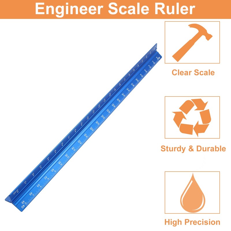 Piutouyar 12 Inch Engineer Scale Ruler, Metal Engineering Ruler Aluminum