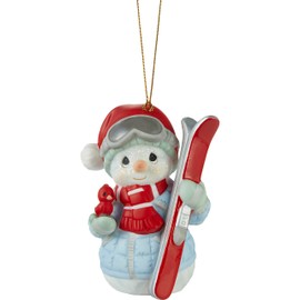 Precious Moments Ornament | ‘Tis The Ski-son To Be Jolly Annual Snowman | Bisque Porcelain Ornament | Christmas Tree Ornament | Holiday Decor & Gift | Hand-Painted