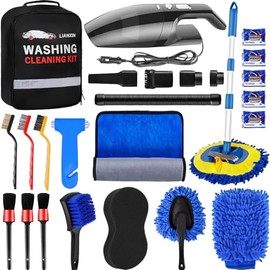 LIANXIN Kit de Limpieza de Coche Kit de Lavado de Coche con Cepillo de Detalles de Automóvil de Alta Potencia, Kits de Cepillo de Limpieza Manual al V